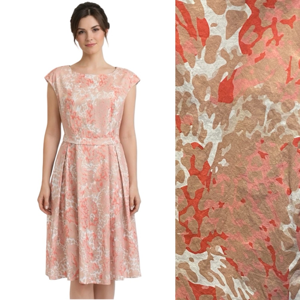 PAULE KA coral print midi dress. EUC